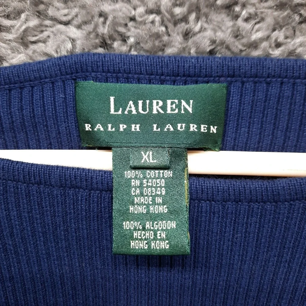 Ralph Lauren LRL‎ Sweater Women XL Blue 3/4 Roll Tab Boat Neck Pullover Top